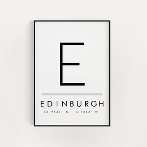 Coordonnées de l'affiche d'Édimbourg, Écosse, impression de citation, impression de mode typographie, cadeau d'Édimbourg, cadeau d'Écosse, cadeau de pendaison de crémaillère