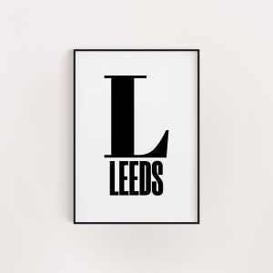 Leeds location poster print, postcode, Leeds gift, white birthday gift, housewarming present
