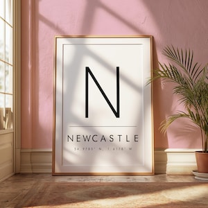 Newcastle Coordinates Print: Modern Typography Art