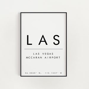 Las Vegas airport print poster gift, typography, co ordinates location print, housewarming, wall art, fashion print, gift idea, area
