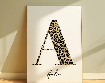 Leopard Initial Print: Personalised Animal Wall Art