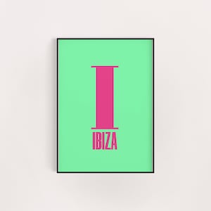 Ibiza pink green location poster print, postcode, Ibiza gift, white birthday gift, housewarming present