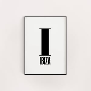 Ibiza location poster print, postcode, Ibiza gift, white birthday gift, housewarming present