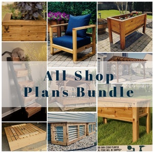 All Shop Plans Bundle / Plans bundle / Pergola plans / Planter box / Raised planter / Garden bed / Ladder planter / Patio chair / Sand box