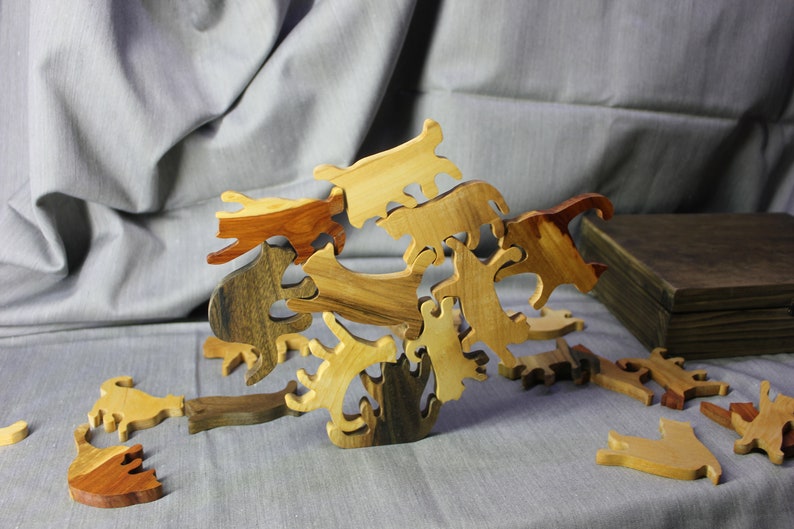 Stack the Cats Wooden Cat Pile Game Cat tower Wood Game Etsy