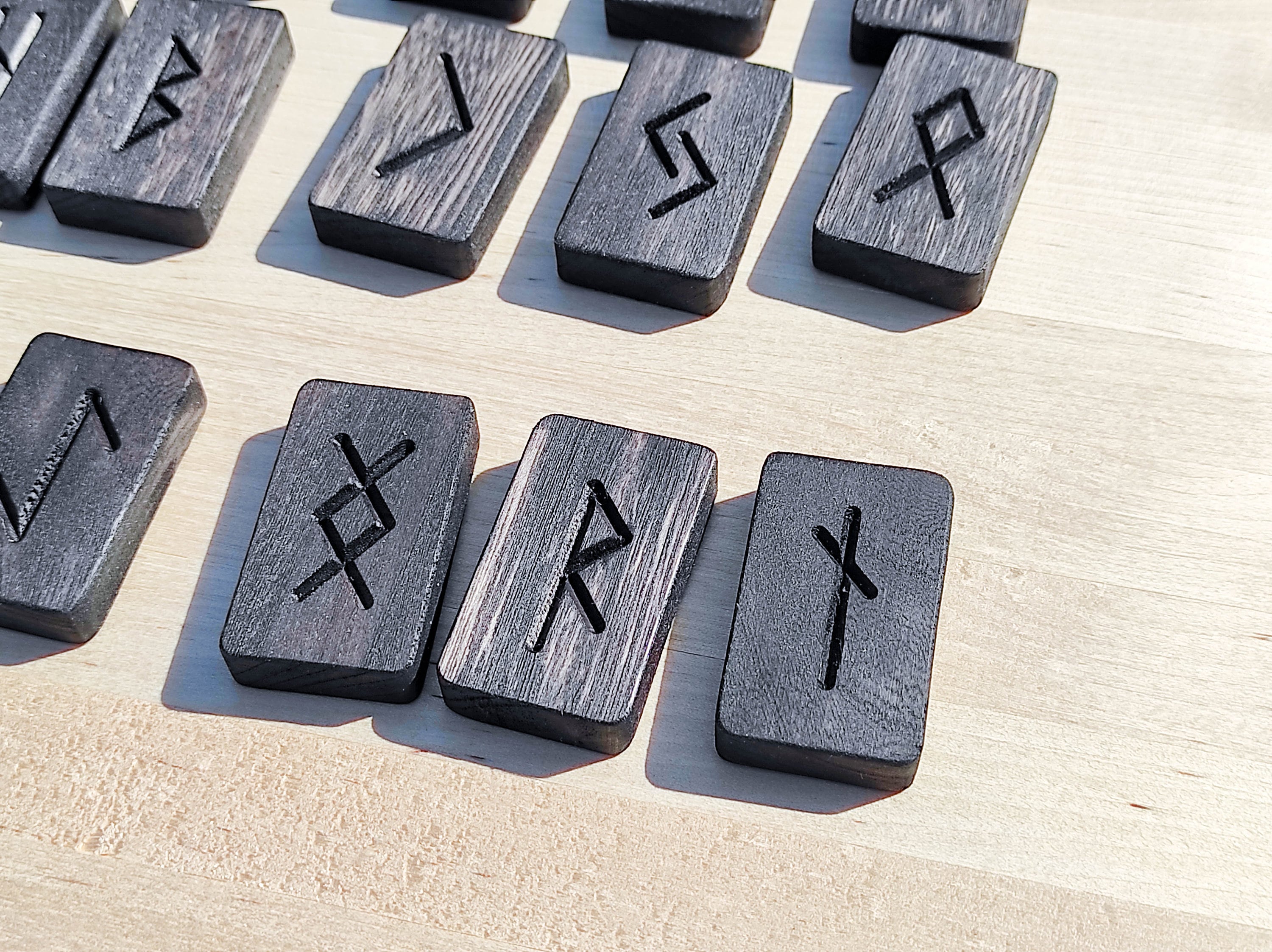 Black Oak Wooden Runes Wood Rune Set Divination Tools Wicca Etsy