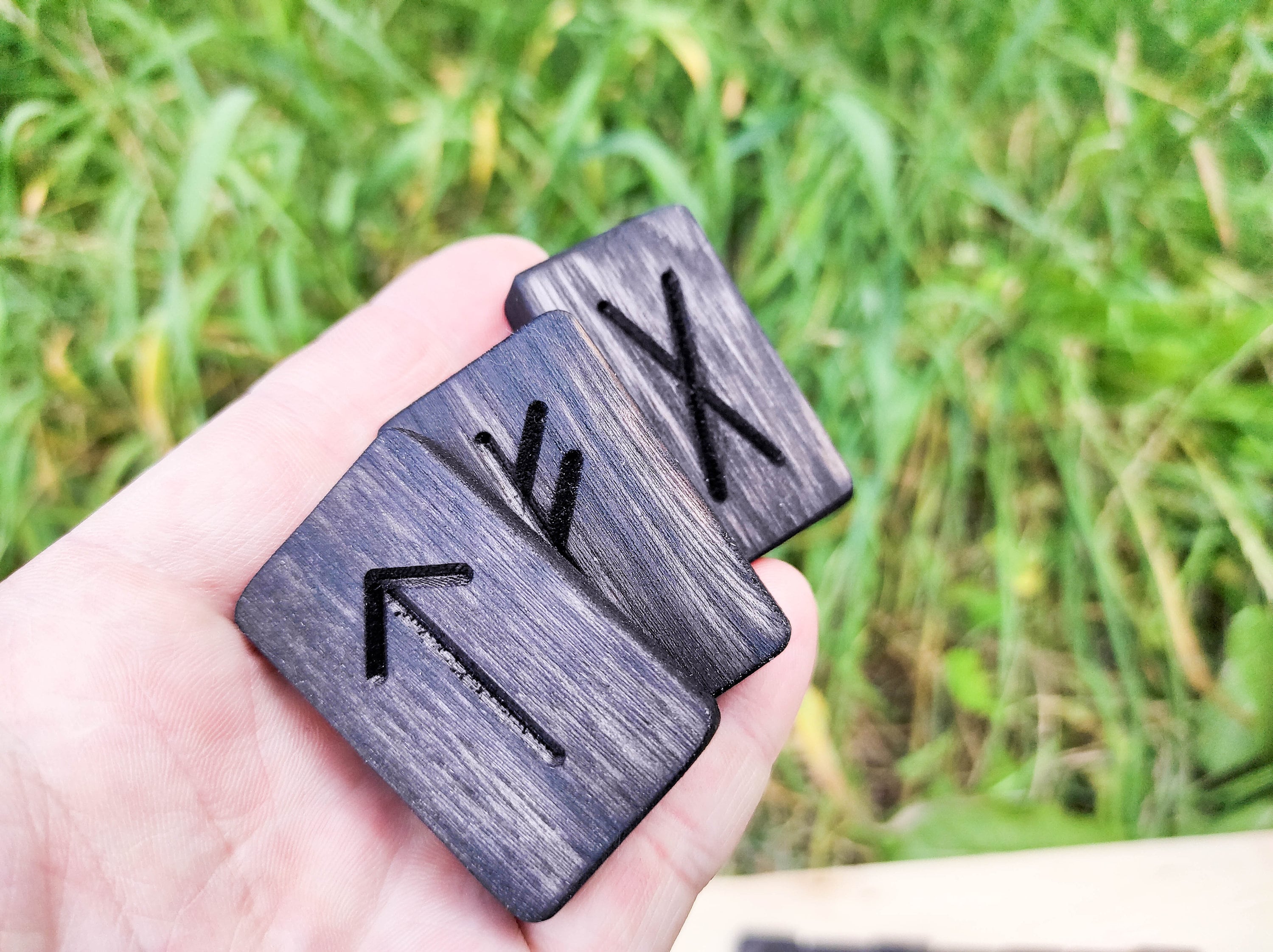 Black Oak Wooden Runes Wood Rune Set Divination Tools Wicca Etsy