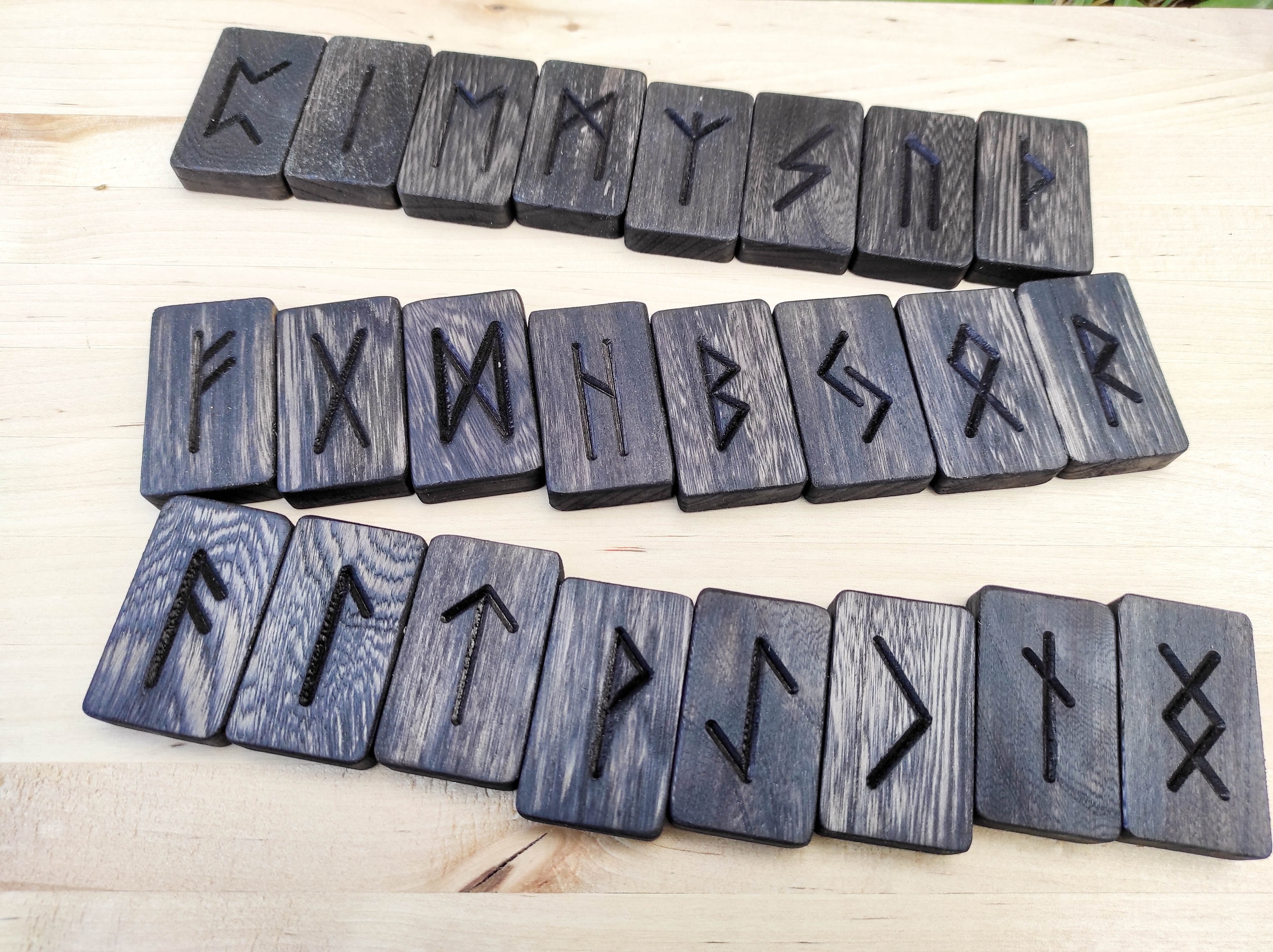 Black Oak Wooden Runes Wood Rune Set Divination Tools Wicca Etsy