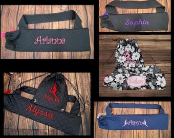 Quilted fabric embroidered baton bag, majorette bag personalized OPTION TO ADD name on strap