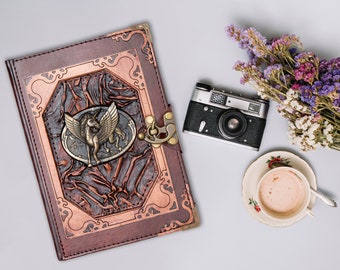 Cuaderno/Diario de cuero con diseño de dragón, bloc de notas, cuaderno de bocetos/Diario de Pegaso, regalo unisex para Navidad y cumpleaños, regalo para el Día de la Madre