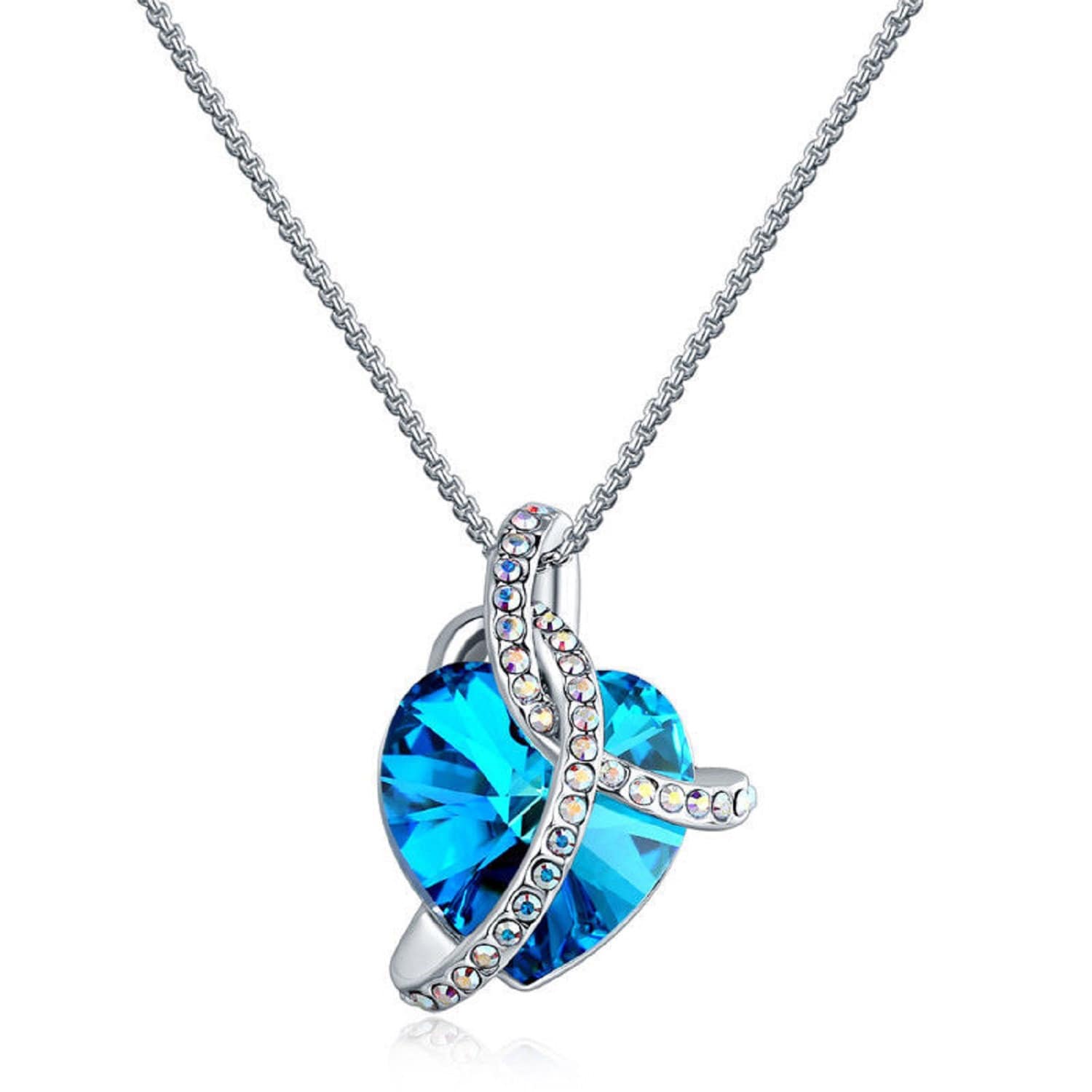 Stunning Swarovski Blue Crystal Heart Necklace