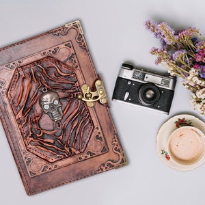 Leder Notizblock Skizzenbuch /Skull Journal/Totenkopf Geschenk/Weihnachten Geburtstag Unisex Geschenk Muttertag Geschenk