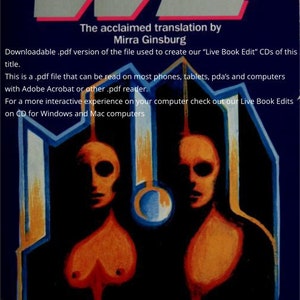May include: A book cover with a red and blue graphic of two faces. The title of the book is "WE" and the author is "Yevgeny Zamyatin". The book is described as "The most influential SF classic of the century!" and "A literary landmark, led the way to Brave New World and 1984."
