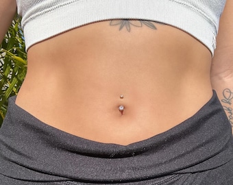 Dainty Cubic Zirconia Belly Ring – Silver Minimalist 14G Navel Jewelry