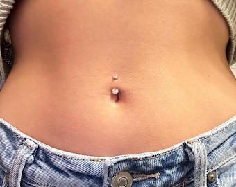 Dainty Cubic Zirconia Belly Ring – Gold Minimalist Navel Jewelry, 14G Piercing
