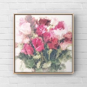 Pink & red roses- abstract- Printable Wall Art - Instant Digital Download