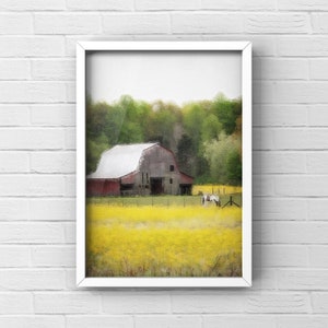 Barn with Yellow Flowers & Horse -  Impressionistic - Printable Wall Art - Instant Digital Download