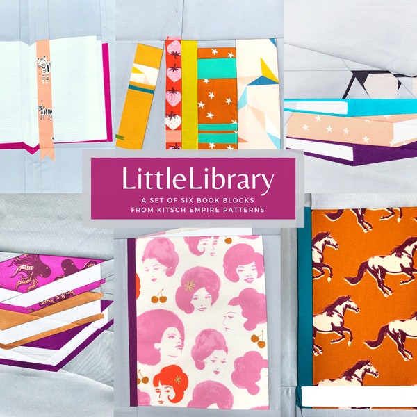 Little Library Set of Six Paper Pieced Book Quilt Pattern Blocks