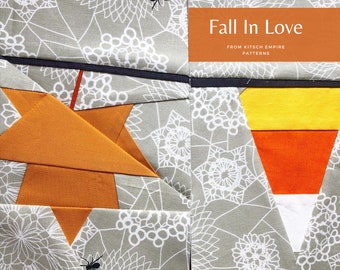 Fall In Love Paper Pieced Leaf And Candy Corn Halloween Quilt Pattern Block From The Pennant Parade Series