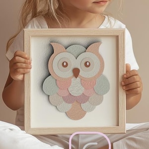Modello di scatola delle ombre con gufo 3D SVG Decorazione da parete per cameretta dei bambini Boho Arte della stanza Carta artigianale Regalo per bambini Accenti per la casa Spazio per neonati Design per cameretta dei bambini File digitale