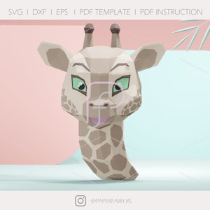 Słodka żyrafa z papieru w stylu low poly, 3d, ścienna rzeźba trofeum, 3D low poly, nowoczesny model artystyczny z papieru, dekoracja statuy