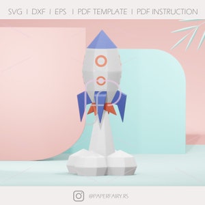 3D Papercraft Rakete Dekor Vorlage | Rocket Art Decor Skulptur für Zuhause