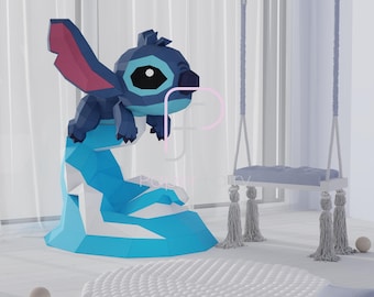 Cartoon Character Papercraft, Low Poly Toy, Blue Alien Party Decor, Low Poly Paper craft, Paper Sculpture Template, 3D Origami Paper Model