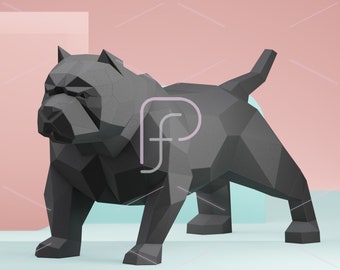 Low Poly American Bully ,3d papercraft template, Dog Papercraft, Papercraft Animals, Low Poly DIY, DIY Paper 3D Art