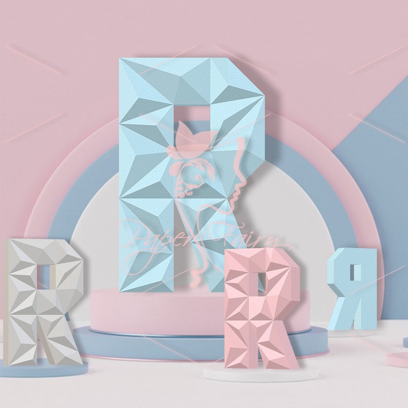 3d Low Poly Papercraft model Letter R Alphabet polygonal sculpture