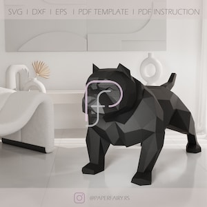 Low Poly American Bully, modello di creazione di carta 3D, creazione di carta per cani, animali di creazione di carta, fai da te a bassa poli, arte 3D di carta fai da te