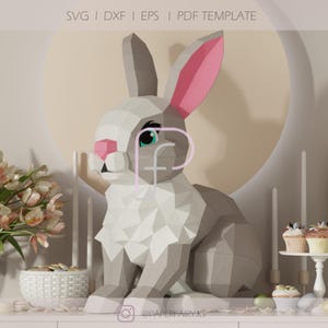 Coniglietto pasquale 3d Papercraft, modello stampabile Low Poly, fai da te Low Poly, statua di coniglio, progetto di papercraft, modello Low Poly, coniglietto di carta fai da te