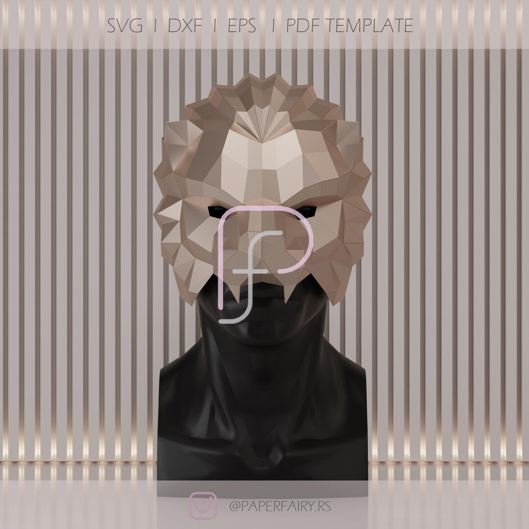 Modello di carta per maschera di leone: maschera 3D fai da te