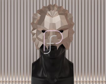 Lion Mask Papercraft Template: 3D DIY Costume Mask (PDF Pattern)