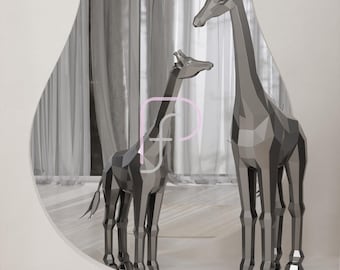 Geometric Metal Giraffe Pair, Low Poly Animal Sculpture Templates,CNC Metal Giraffe Pair Template, Low Poly Giraffe Sculpture Plans