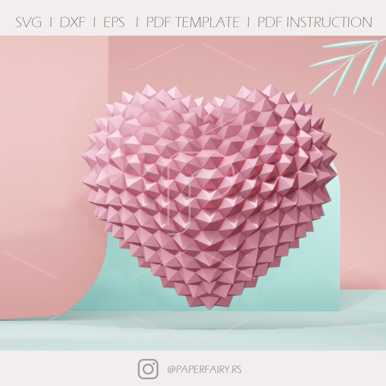 3D Papercraft Heart Template Low Poly Heart Art Decor Etsy