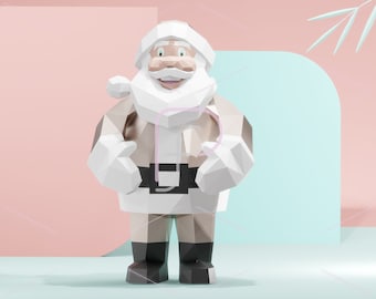 Low Poly Weihnachtsmann, Papercraft Santa Claus, PDF Vorlage, Papierskulptur, Pepakura, Handarbeit, Weihnachten