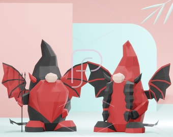 Low Poly Gnomes, 2 designs, Halloween 3d Papercraft DIY paper sculpture décor