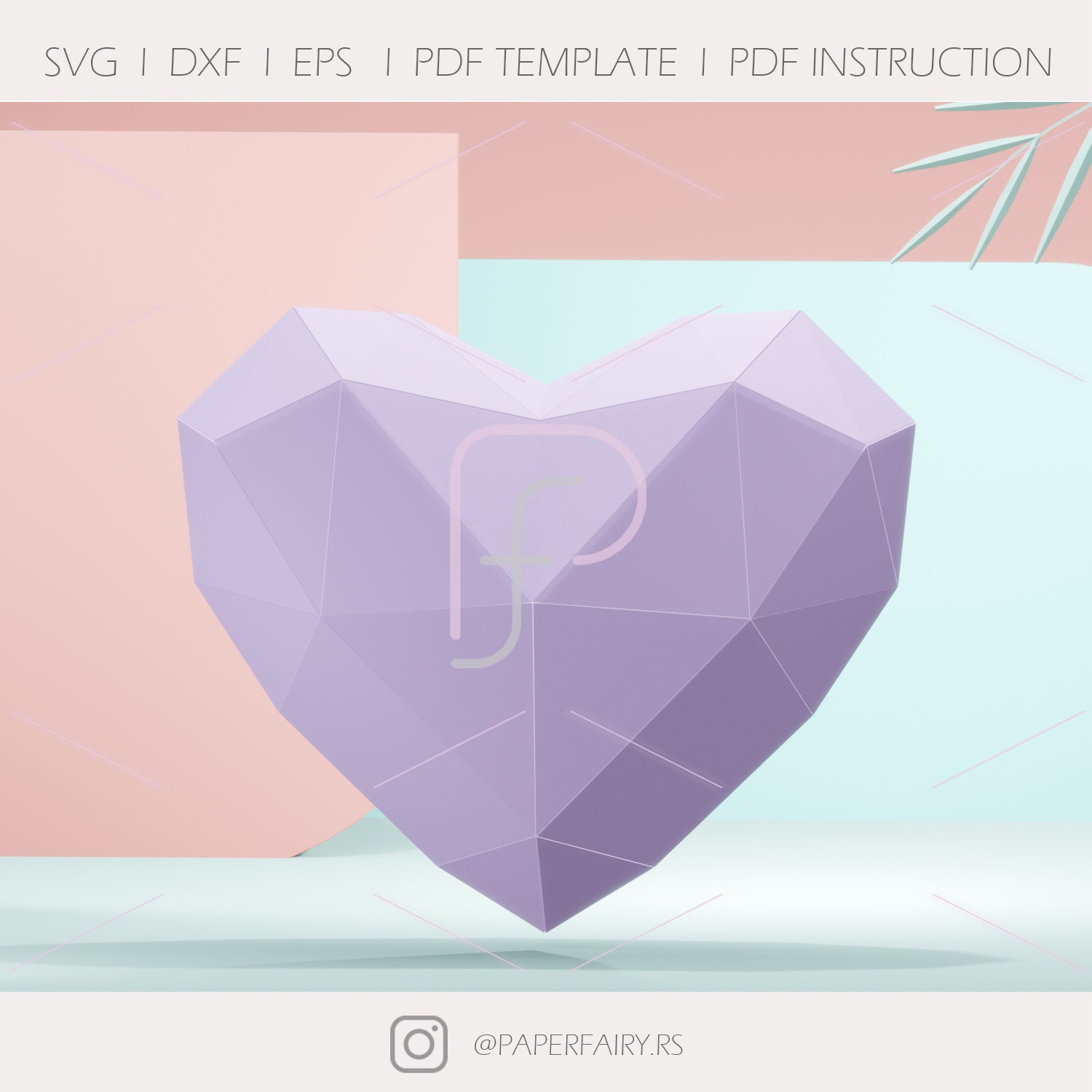 3D Papercraft Heart Template | Low Poly Heart Art Decor Sculpture for ...