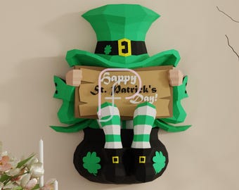 Papercraft 3D Leprechaun Gnome PDF, SVG, dxf Template For Cricut diy projects Creating Low Poly Leprechaun for St. Patrick's Day Decorations
