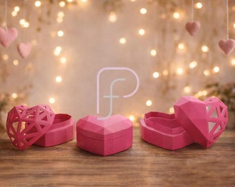 Low Poly Heart Box Papercraft Template: 3D Art Decor (PDF)