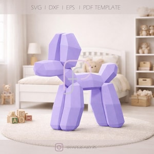 3Dペーパークラフト バルーンドッグ テンプレート：ローポリ彫刻（PDFパターン）