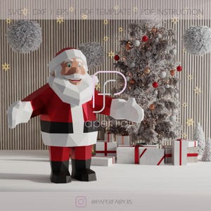 3D Santa Papercraft Template: Low Poly Christmas Decoration (PDF, SVG, DXF)