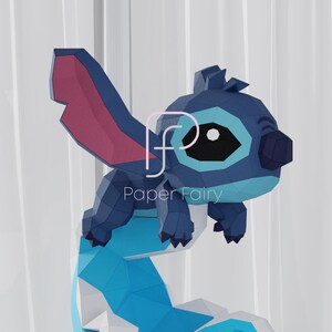 Cartoon Character Papercraft, Low Poly Toy, Blue Alien Party Decor, Low Poly Papercraft, Paper Sculpture Template, 3D Origami Paper Model