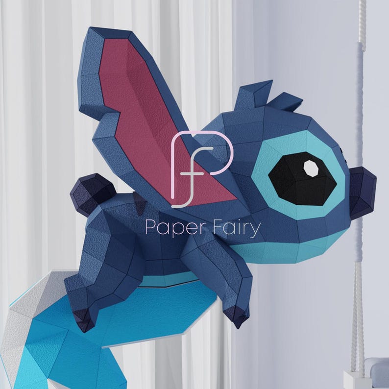 Cartoon Character Papercraft, Low Poly Toy, Blue Alien Party Decor, Low Poly Papercraft, Paper Sculpture Template, 3D Origami Paper Model
