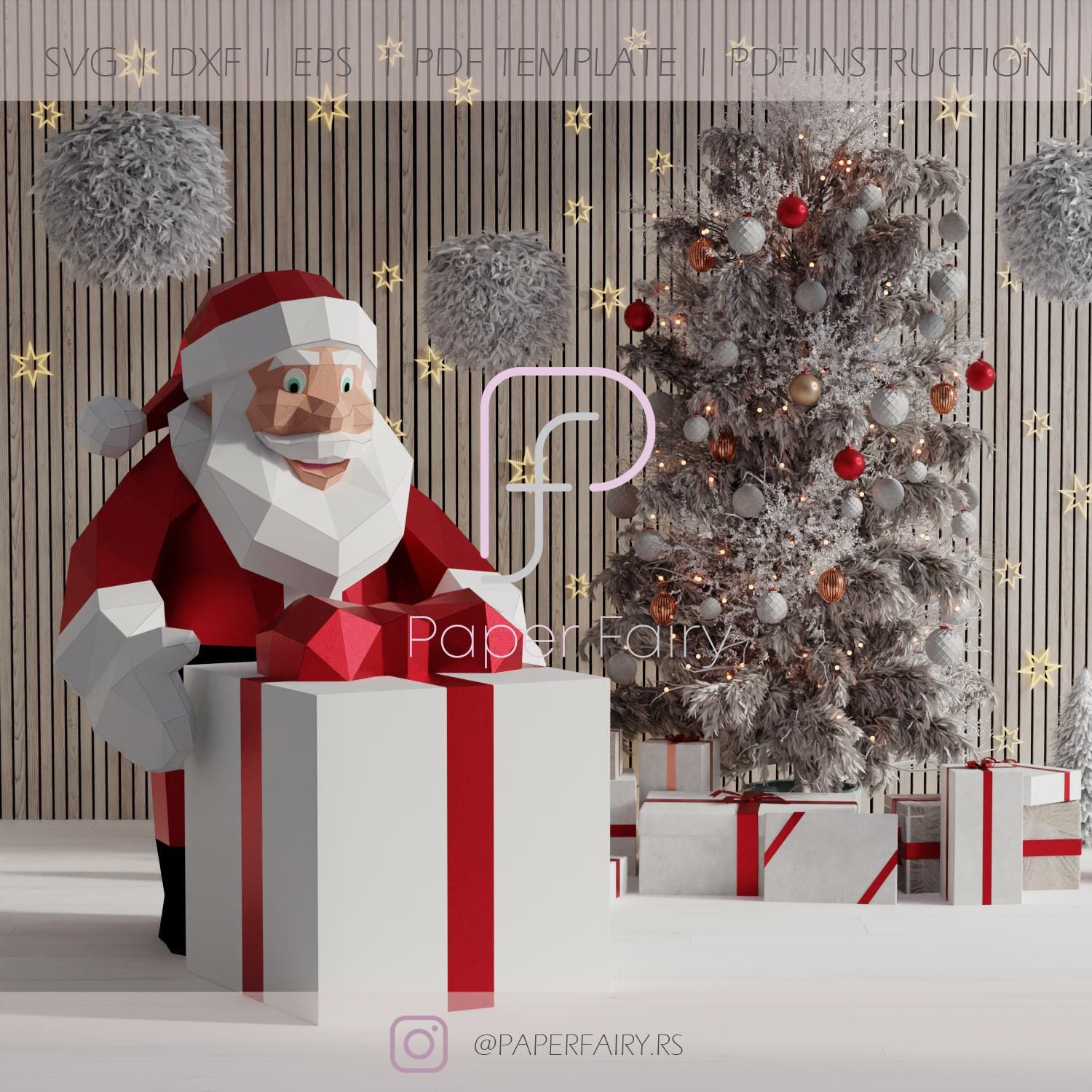 3D Santa Papercraft Template Low Poly DIY Christmas Decoration Pdf Svg ...