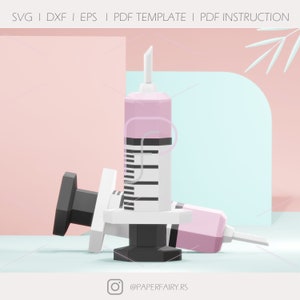 Modelo de seringa 3D Papercraft | Escultura de decoração de arte de seringa Low Poly para casa ou salão de beleza