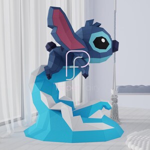 Cartoon Character Papercraft, Low Poly Toy, Blue Alien Party Decor, Low Poly Papercraft, Paper Sculpture Template, 3D Origami Paper Model