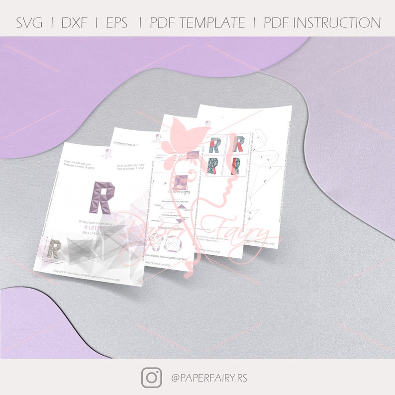 3d Low Poly Papercraft model Letter R Alphabet polygonal sculpture