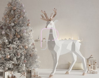 Low Poly Deer Papercraft Sculpture: Geometric Fawn Model (PDF Template)