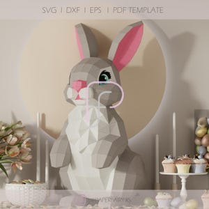 Coniglietto pasquale 3d Papercraft, modello stampabile Low Poly, fai da te Low Poly, statua di coniglio, progetto di papercraft, modello Low Poly, coniglietto di carta fai da te